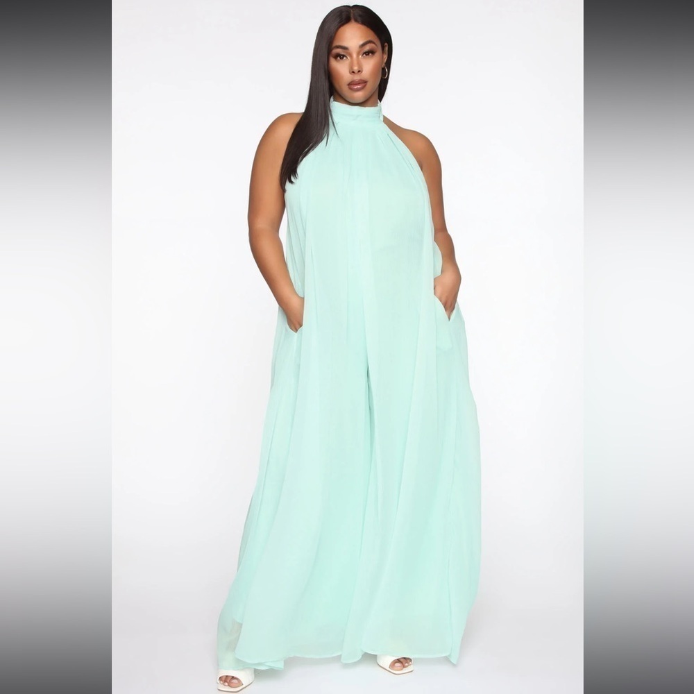 Fashion Nova Mint Wide Leg Halter Jumpsuit